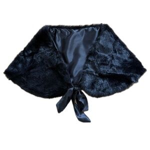 Unique vintage Black Faux Fur Stole with bow front